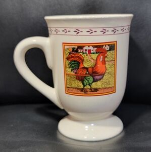 Rooster Pedestal Country Morning Coffee Mug Footed Cup Farmhouse B.I. Inc. 10 oz